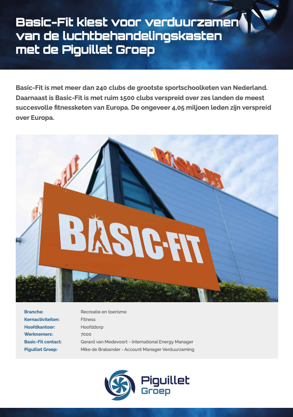 Basic-Fit kiest voor verduurzamen van de luchtbehandelingskasten met de Piguillet Groep