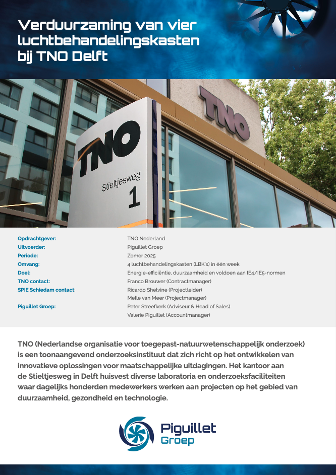Verduurzaming van vier luchtbehandelingskasten bij TNO Delft in 1 week