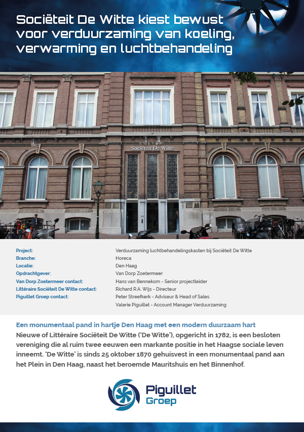 Sociëteit De Witte kiest bewust voor verduurzaming van koeling, verwarming en luchtbehandeling