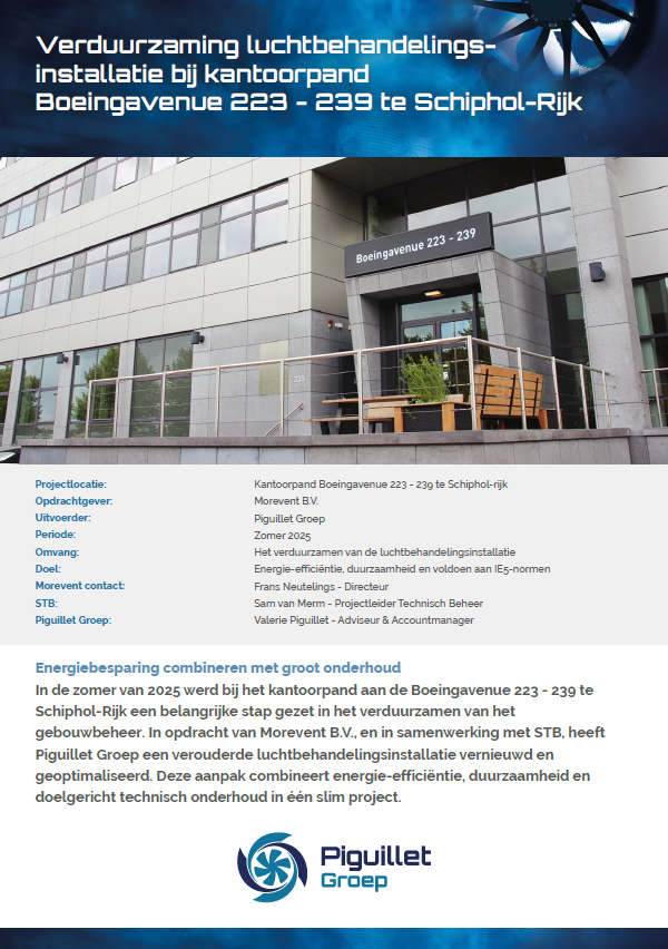 Verduurzaming luchtbehandelingsinstallatie bij kantoorpand Boeingavenue 223 – 239 te Schiphol-Rijk