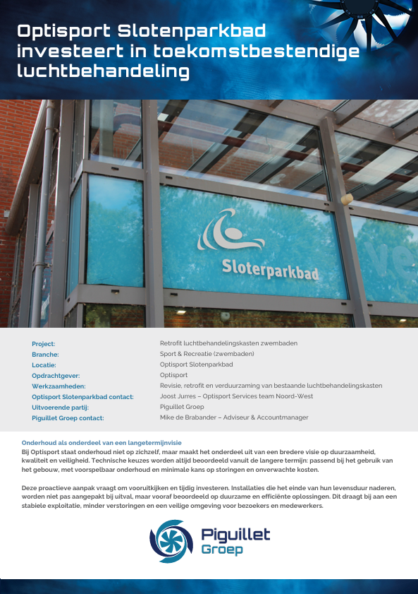 Optisport Slotenparkbad investeert in toekomstbestendige luchtbehandeling